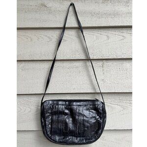 Vintage Genuine Eel Skin Leather Black Crossbody Bag Made in Korea